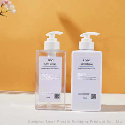 Square Clear PET Plastic 500ml Shampoo Pump Bottles