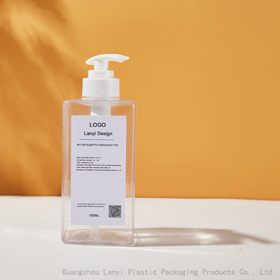 Square Clear PET Plastic 500ml Shampoo Pump Bottles